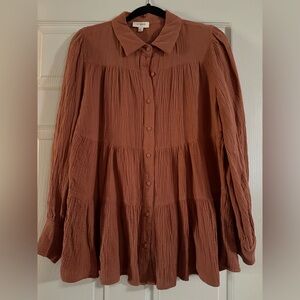 Umgee Terracotta Button-Up tiered blouse